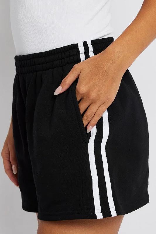 Black Track Shorts High Rise Elastic Waist