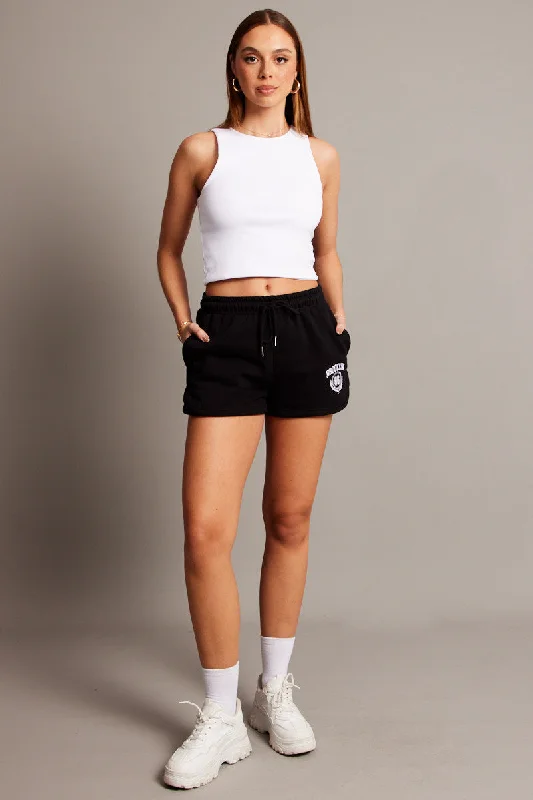 Black Track Shorts Mid Rise