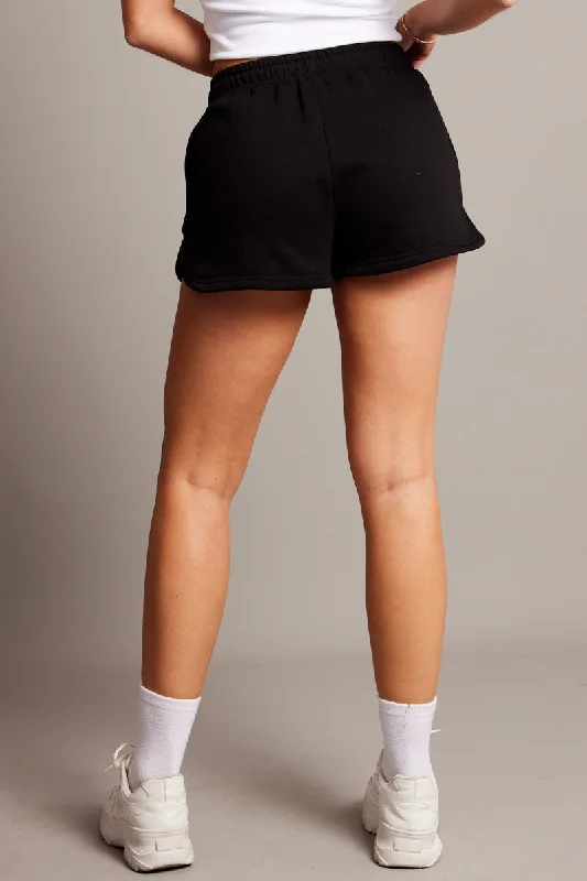 Black Track Shorts Mid Rise