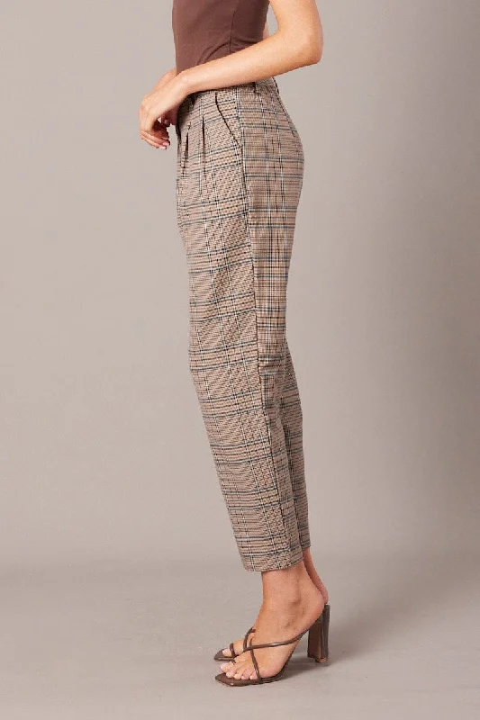 Blue Check Tapered Pants High Rise