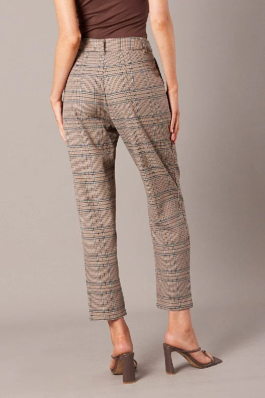 Blue Check Tapered Pants High Rise