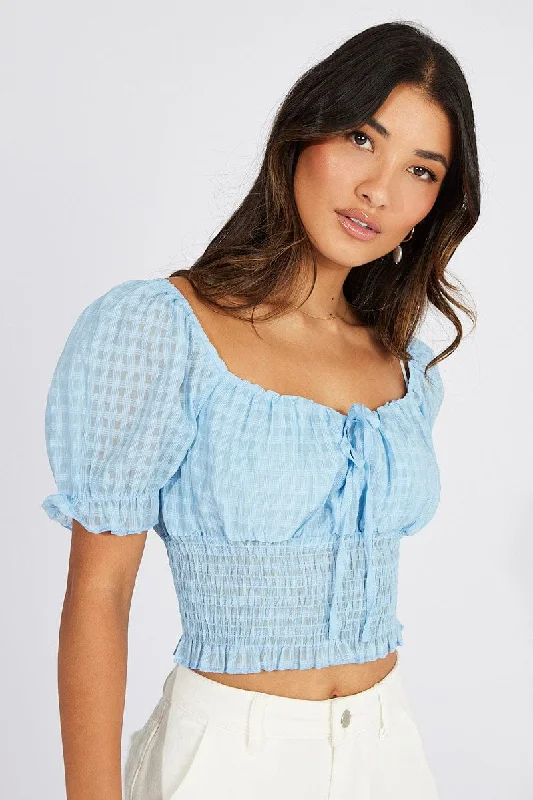 Blue Crop Top Short Sleeve