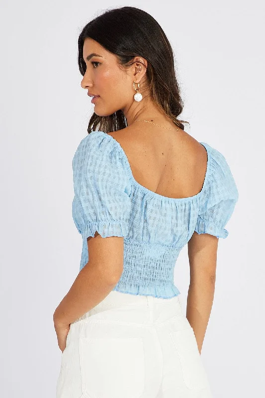 Blue Crop Top Short Sleeve