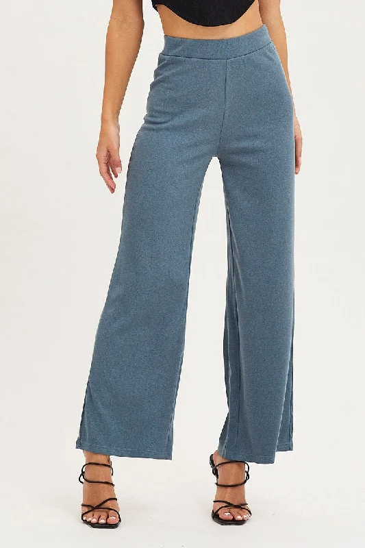 Blue Flare Pants High Rise