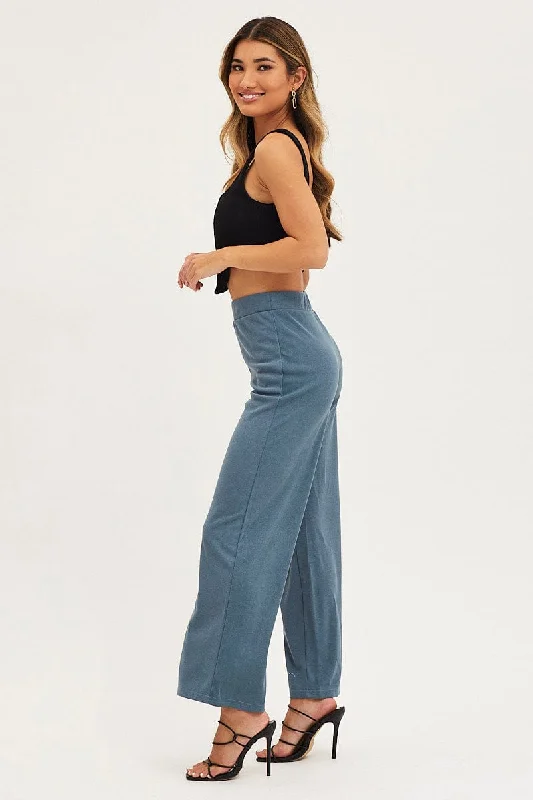 Blue Flare Pants High Rise