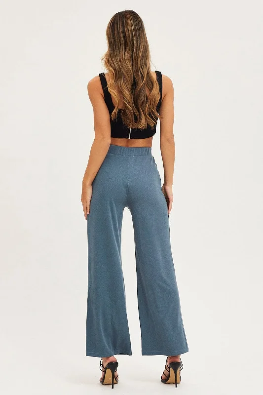 Blue Flare Pants High Rise