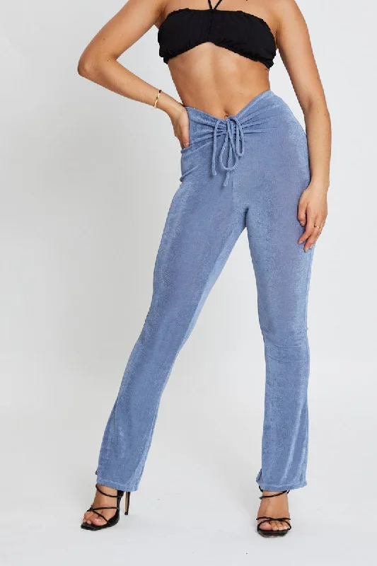 Blue Jersey Pants Flare Leg