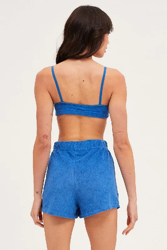 Blue Mini Shorts High Rise Terry