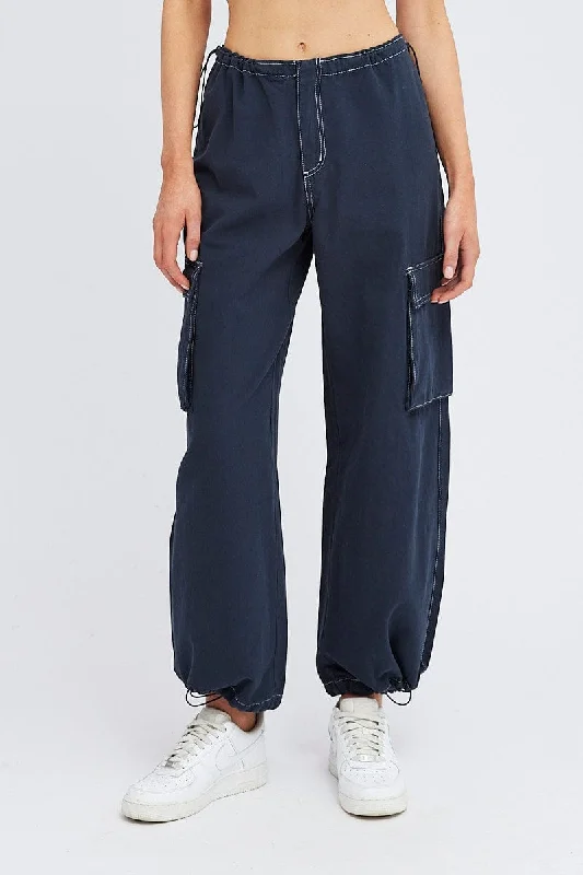 Blue Parachute Pants Low Rise