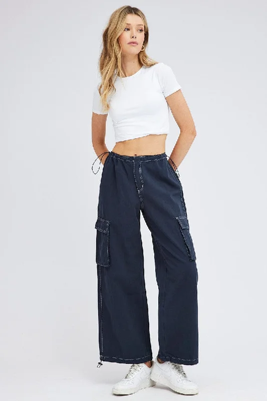 Blue Parachute Pants Low Rise