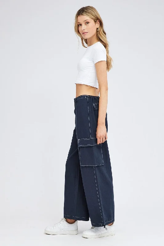 Blue Parachute Pants Low Rise