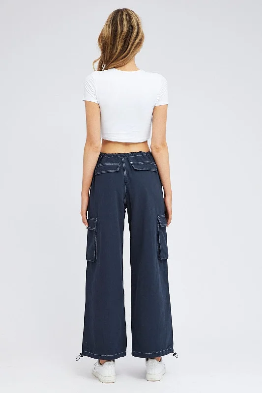 Blue Parachute Pants Low Rise