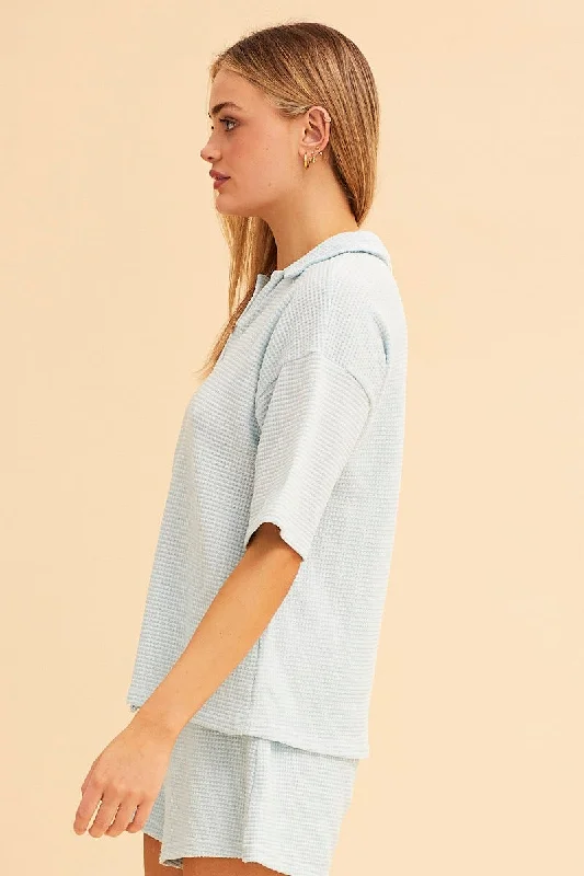 Blue Sabine Oversized Textured Lounge Short Sleeve Top