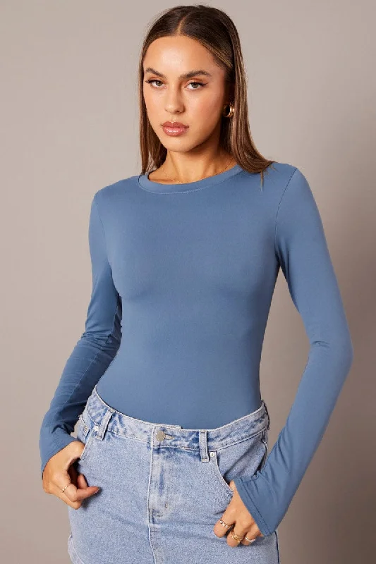 Blue Supersoft Bodysuit Long Sleeve