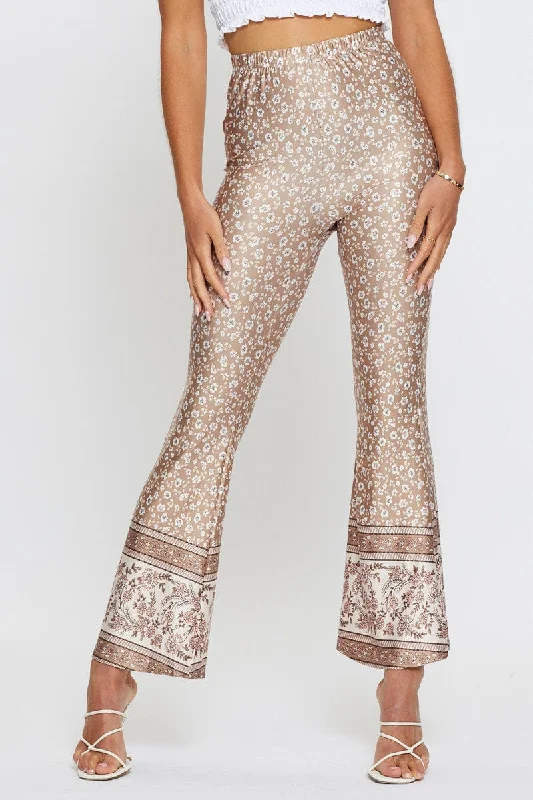 Boho Print Pants Flare Leg