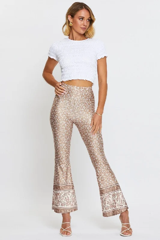 Boho Print Pants Flare Leg