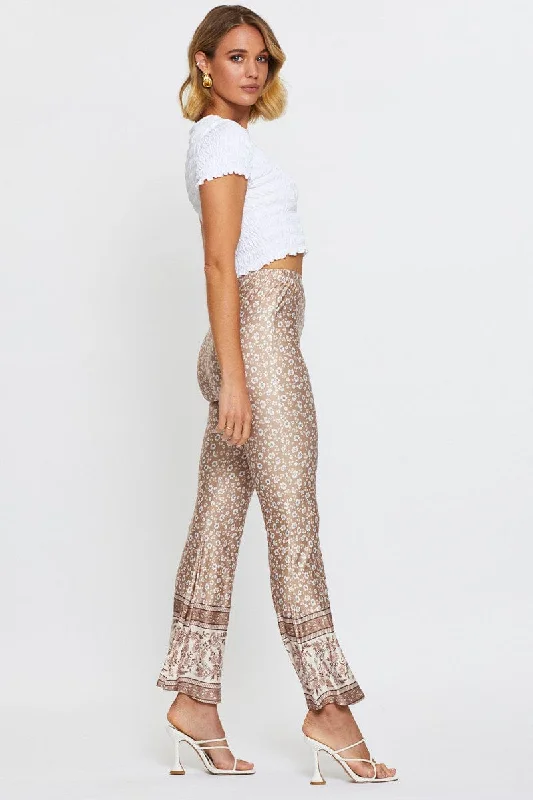 Boho Print Pants Flare Leg