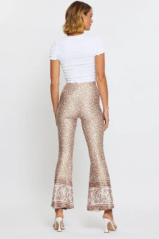 Boho Print Pants Flare Leg