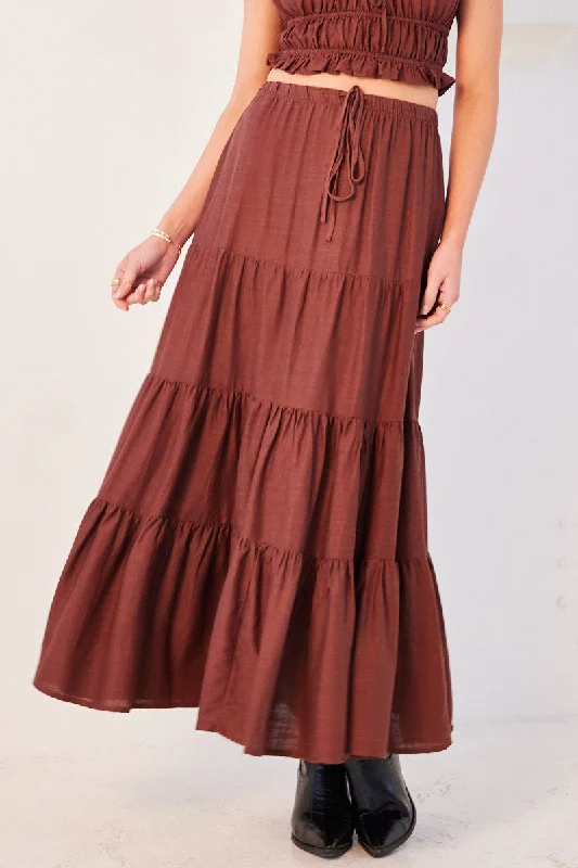 Brown Maxi Skirt Tiered