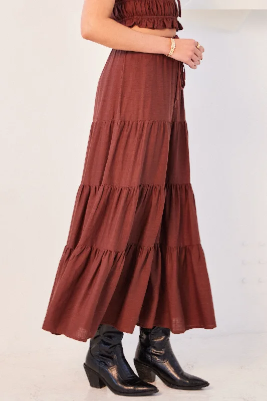 Brown Maxi Skirt Tiered