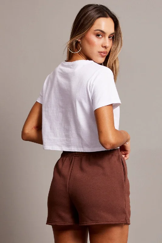 Brown Track Shorts High Rise Elastic Waist