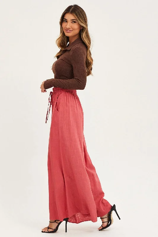 Brown Wide Leg Pants High Rise