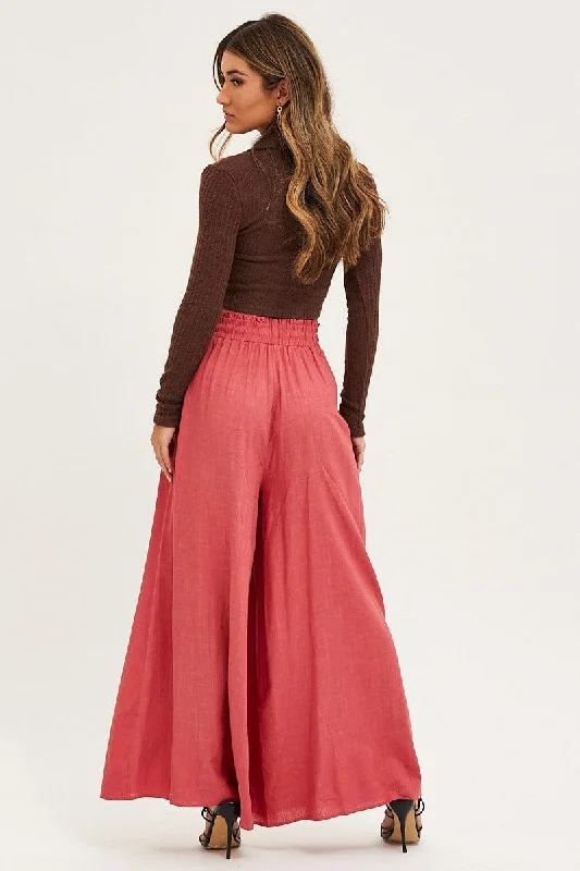 Brown Wide Leg Pants High Rise