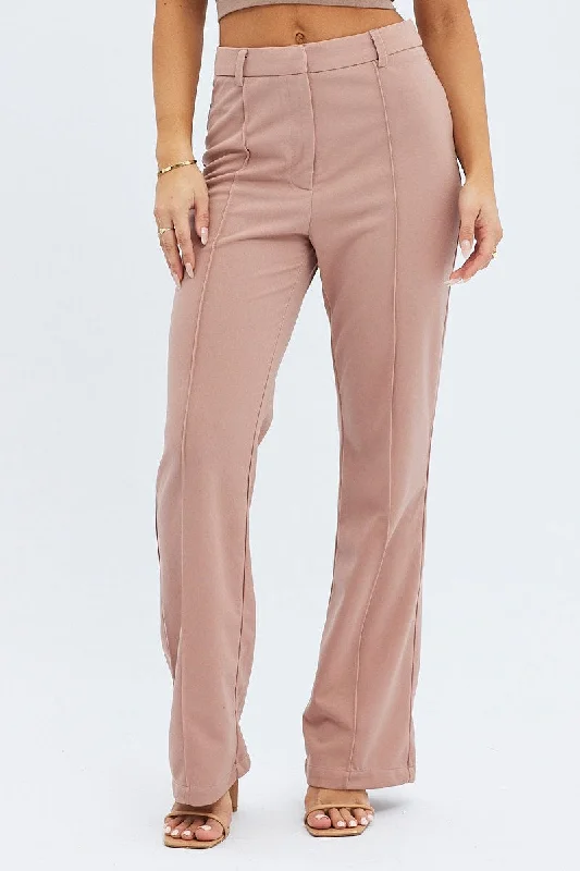 Brown Wide Leg Pants High Rise Workwear