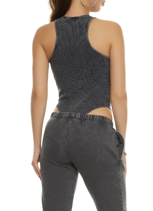 Acid Wash Ribbed Racerback Tank Bodysuit