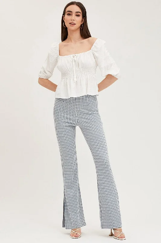 Check Flare Pants High Rise