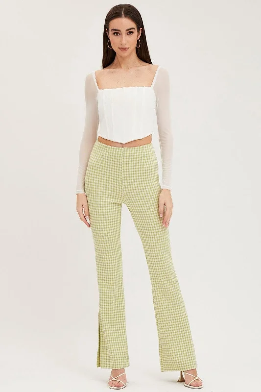 Check Flare Pants High Rise