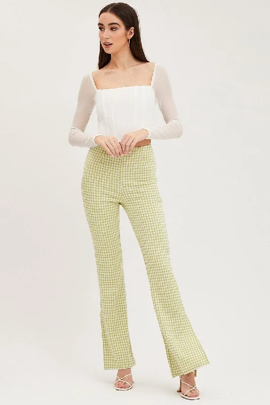 Check Flare Pants High Rise