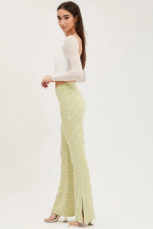 Check Flare Pants High Rise