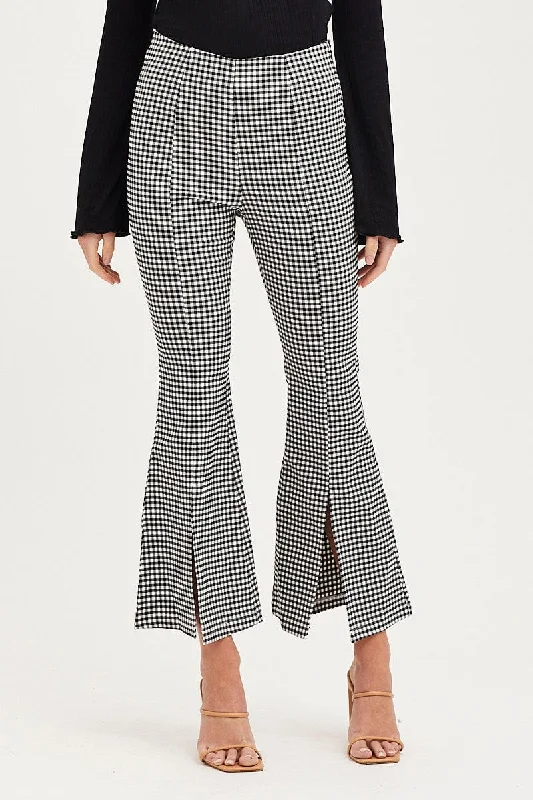 Check Flare Pants High Rise Front Split