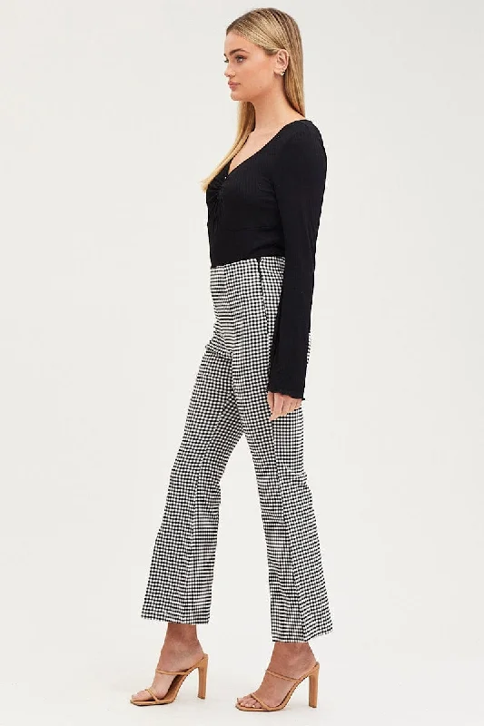 Check Flare Pants High Rise Front Split