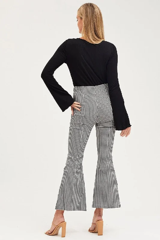 Check Flare Pants High Rise Front Split