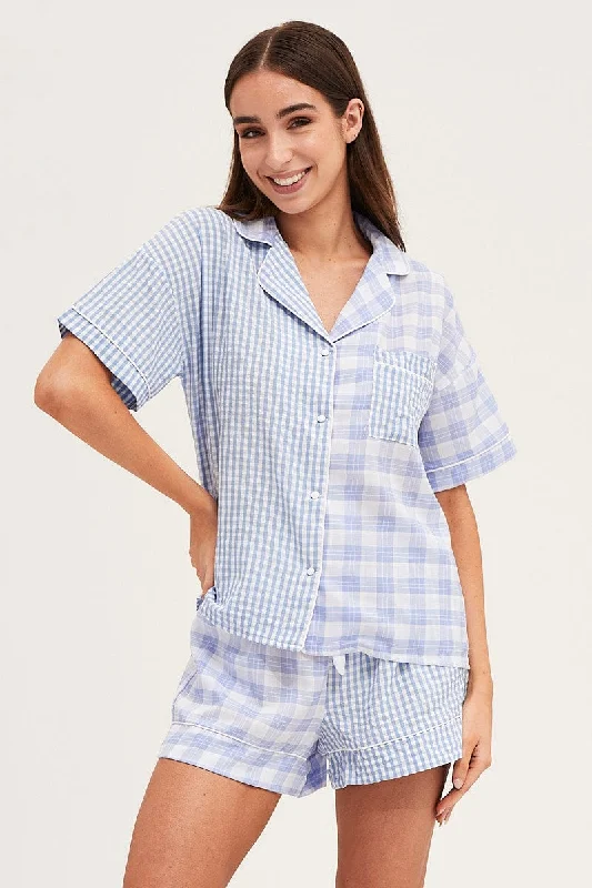 Check Short Sleeve Top And Pant Pj Set