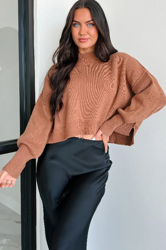 Cheerful Charm Oversized Zenana Crop Sweater (Deep Camel)