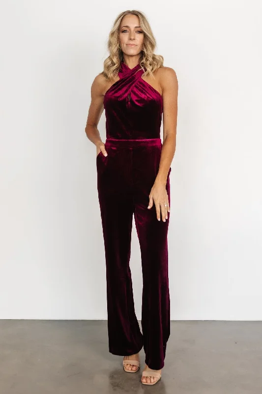 Cleopatra Velvet Jumpsuit | Burgundy