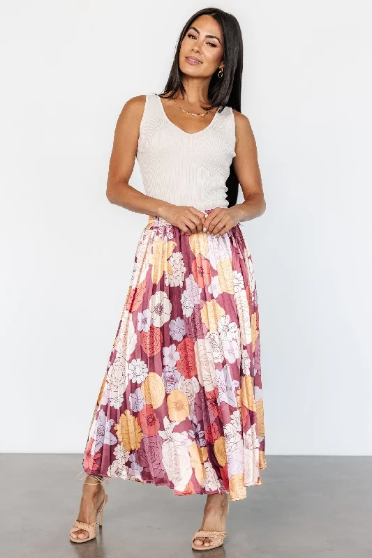 Cori Pleated Skirt | Deep Mauve Floral