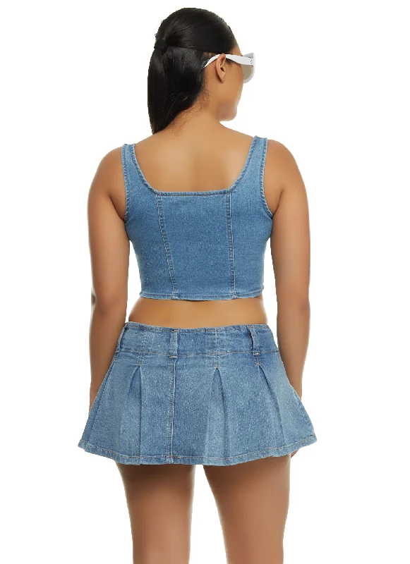 Denim Zip Up Bustier Crop Top