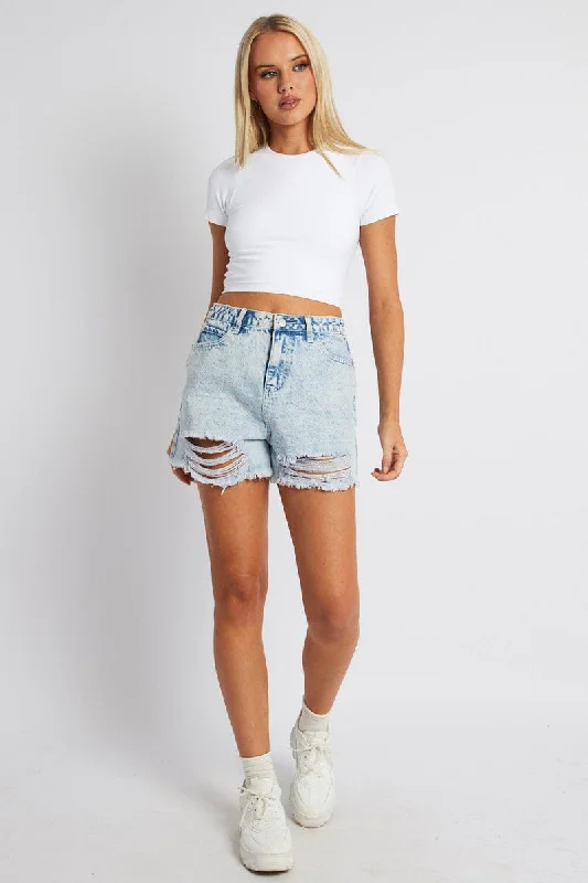 Denim High Rise Denim Short Ripped