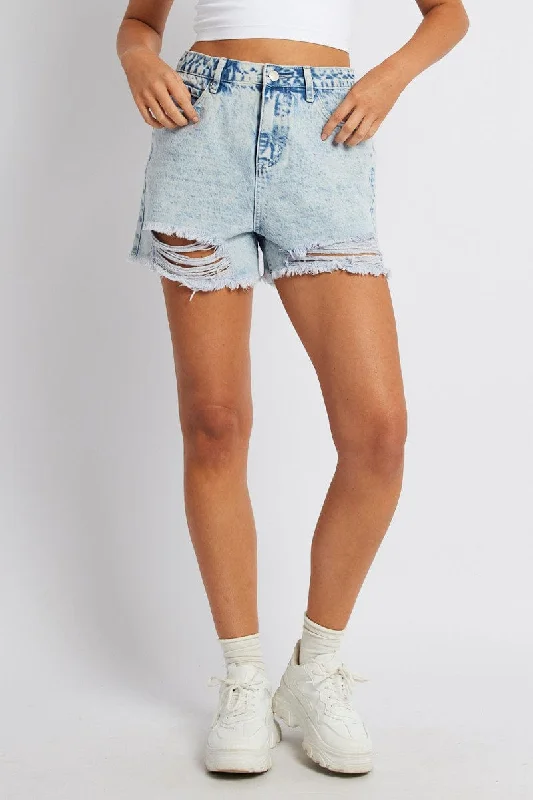 Denim High Rise Denim Short Ripped