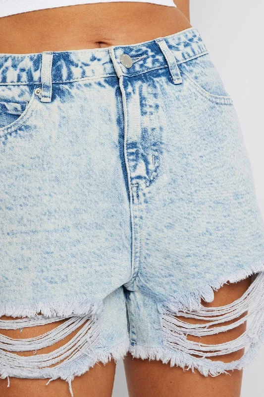 Denim High Rise Denim Short Ripped