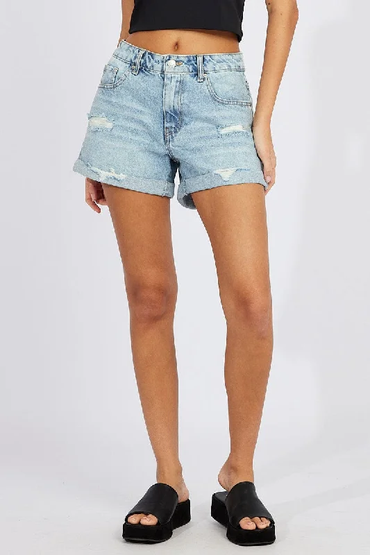 Denim Midi Rise Denim Short Roll Up Hem