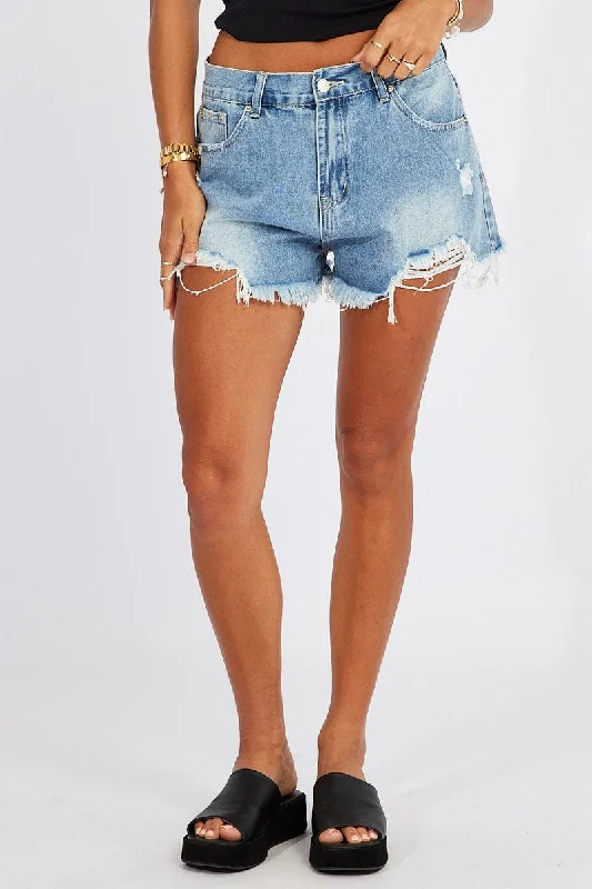 Denim Relaxed Denim Shorts Ripped