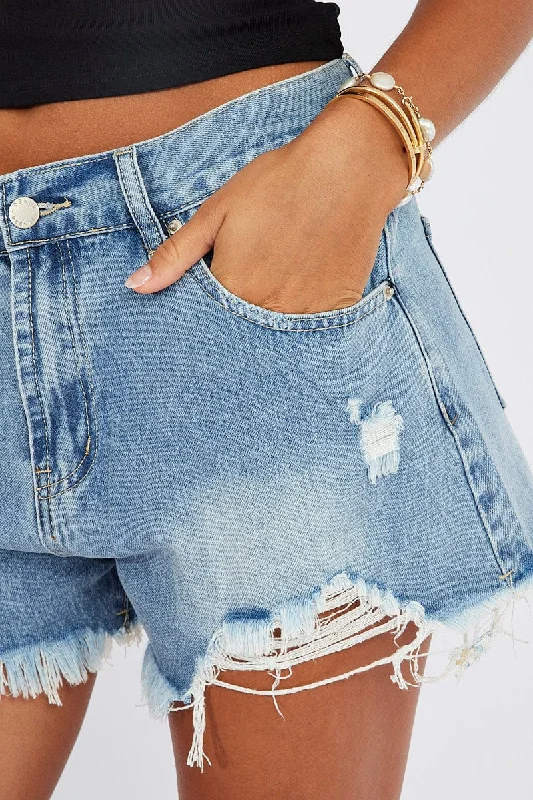 Denim Relaxed Denim Shorts Ripped