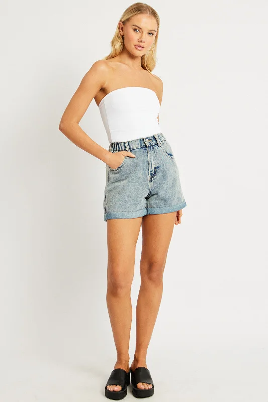 Denim Relaxed Short High Rise Elastic Waist