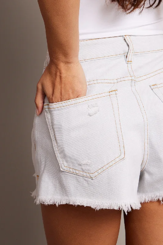 Denim Ripped Denim Short Mid Rise