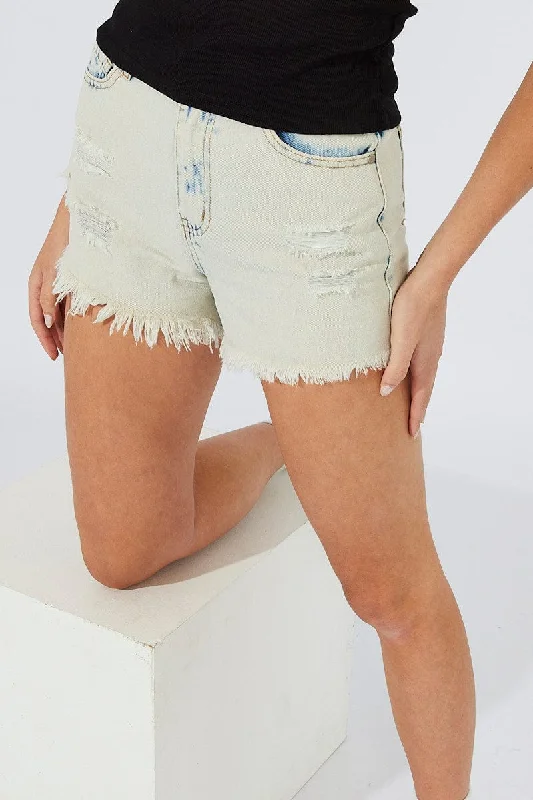 Denim Ripped Denim Shorts Acid Washing